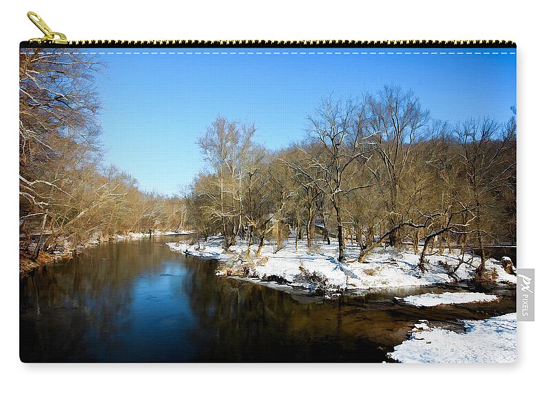 Landscape Zip Pouch featuring the photograph Snowy Creek Morning by William Jobes