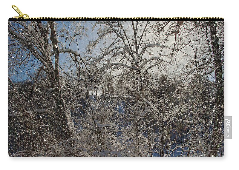 Snowy Day In The Park Zip Pouch featuring the photograph Snowy Day In The Park by Kathy M Krause
