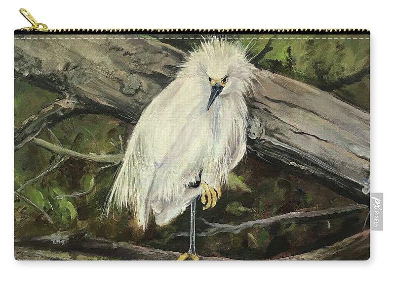 Landscape Zip Pouch featuring the painting Snowy Egret by Gloria Smith