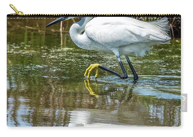Egret Zip Pouch featuring the photograph Snowy Egret Reflection by William Bitman