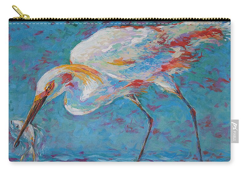 Bird Carry-all Pouch featuring the painting Snowy Egret's Prized Catch by Jyotika Shroff