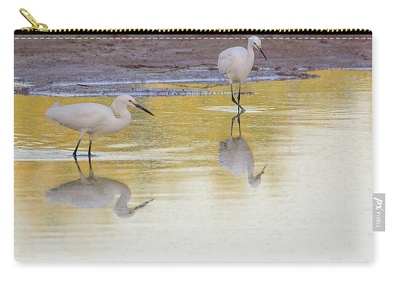 Snowy Zip Pouch featuring the photograph Snowy Egrets Reflection 7231-042518-1cr by Tam Ryan