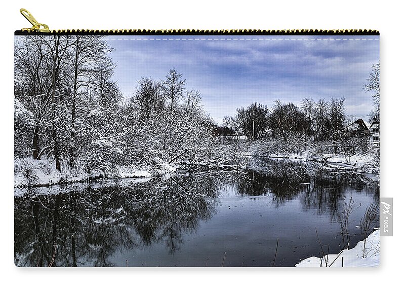 Snow Carry-all Pouch featuring the photograph Snowy Ellicott Creek by Nicole Lloyd