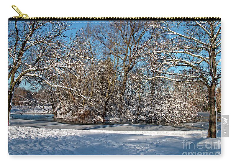 Landscape Zip Pouch featuring the photograph Snowy Island by Stephen Melia