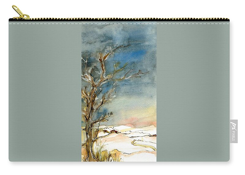 Snow Zip Pouch featuring the painting Snowy landscape by Karina Plachetka