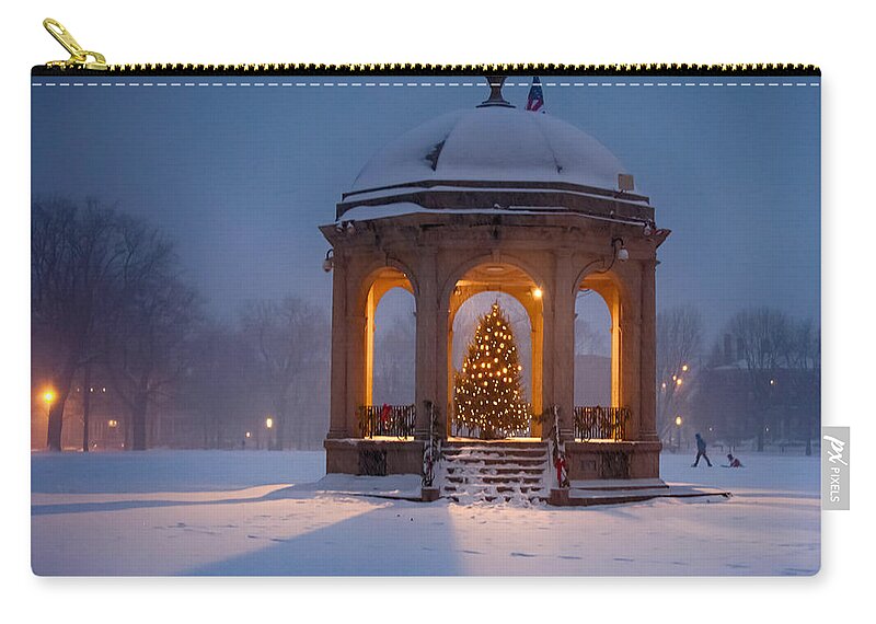 Salem Zip Pouch featuring the photograph Snowy night on the Salem Common by Jeff Folger