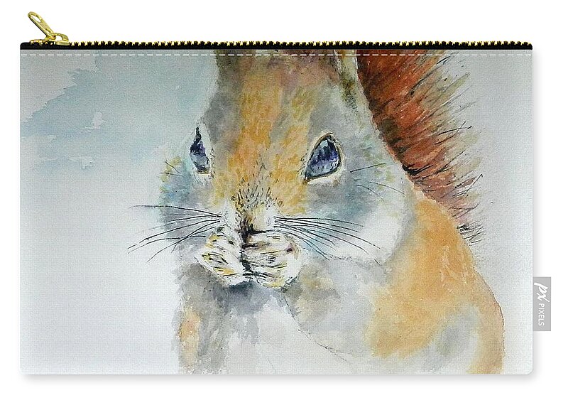 Squirrel Zip Pouch featuring the painting Snowy Red Squirrel by William Reed