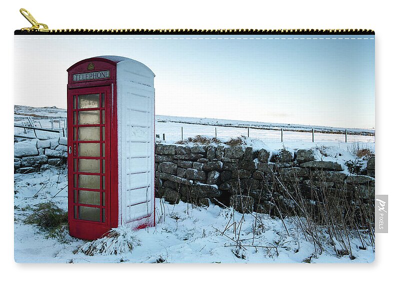 Helen Northcott Zip Pouch featuring the photograph Snowy Telephone Box by Helen Jackson