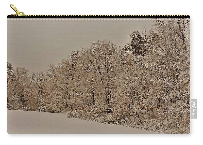 Trees Zip Pouch featuring the photograph Snowy White Limbs with Zeke filter by Ali Baucom