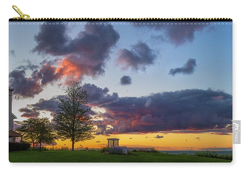 Sodus Bay Lighthouse Zip Pouch featuring the photograph Sodus Bay Lighthouse At Sunset by Mark Papke