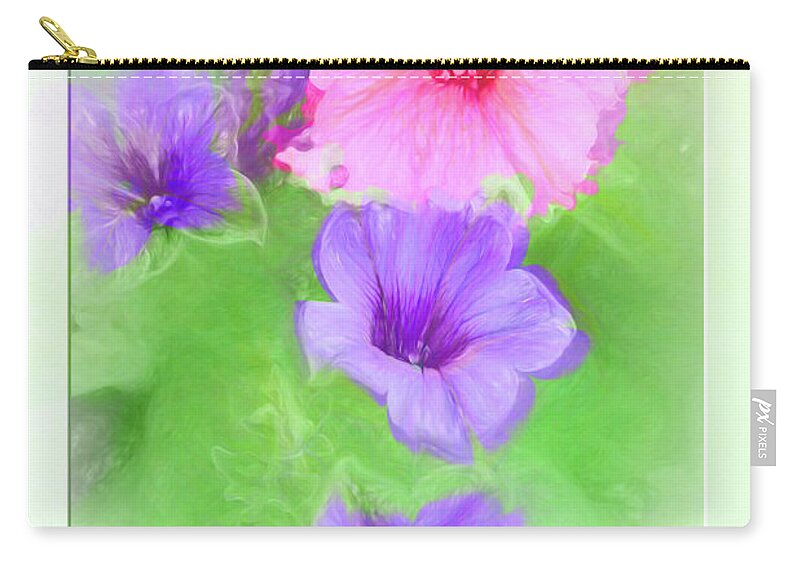 Flower Impressions Zip Pouch featuring the photograph Soft Petunias by Natalie Rotman Cote