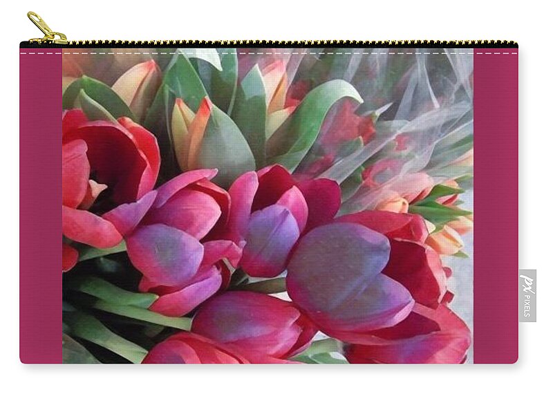 Card Zip Pouch featuring the photograph Soft Reds of Spring - Tulips by Miriam Danar