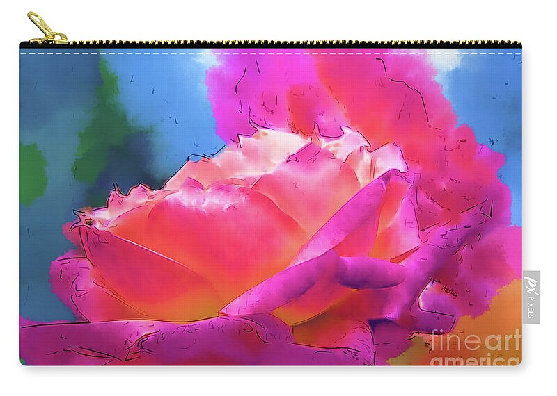 Rose Carry-all Pouch featuring the digital art Soft Rose Bloom In Red and Purple by Kirt Tisdale