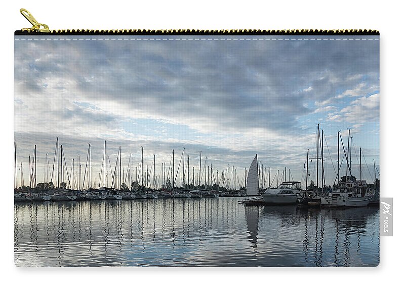 Georgia Mizuleva Zip Pouch featuring the photograph Soft Silver Morning - Reflecting on Sails and Yachts by Georgia Mizuleva