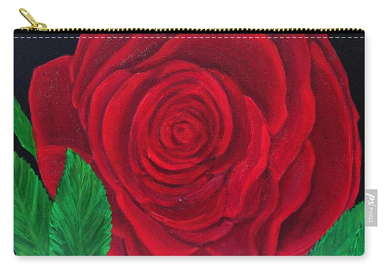Red Rose Zip Pouch featuring the painting Solitary Red Rose by Karen Jane Jones