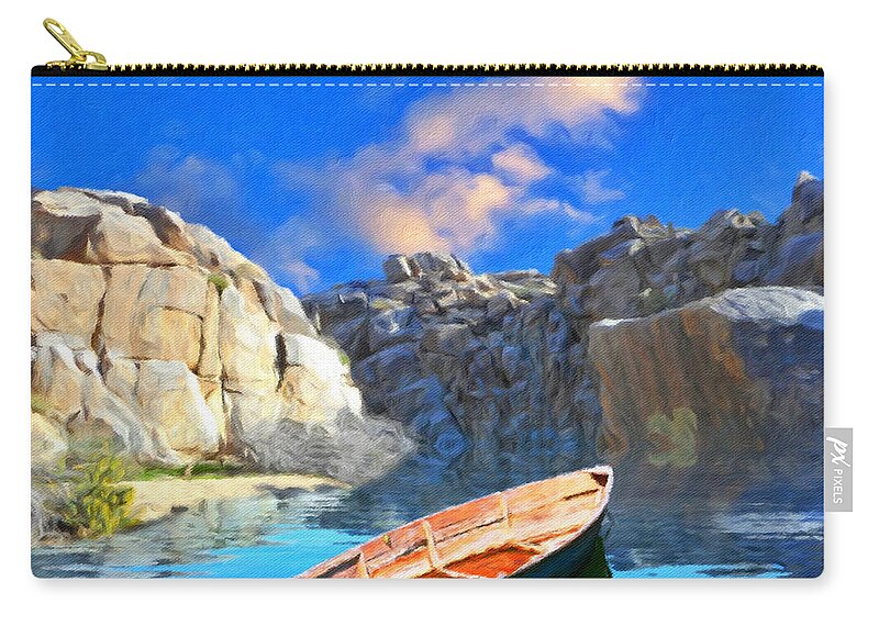 Boat Zip Pouch featuring the digital art Solitary Skiff by Snake Jagger