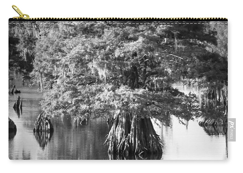 Dead Lakes Zip Pouch featuring the photograph Solo Tree Dead Lakes Black and White by Debra Forand