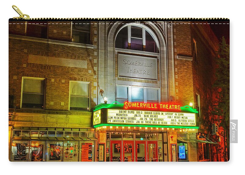Somerville Zip Pouch featuring the photograph Somerville Theater in Davis Square Somerville MA by Toby McGuire