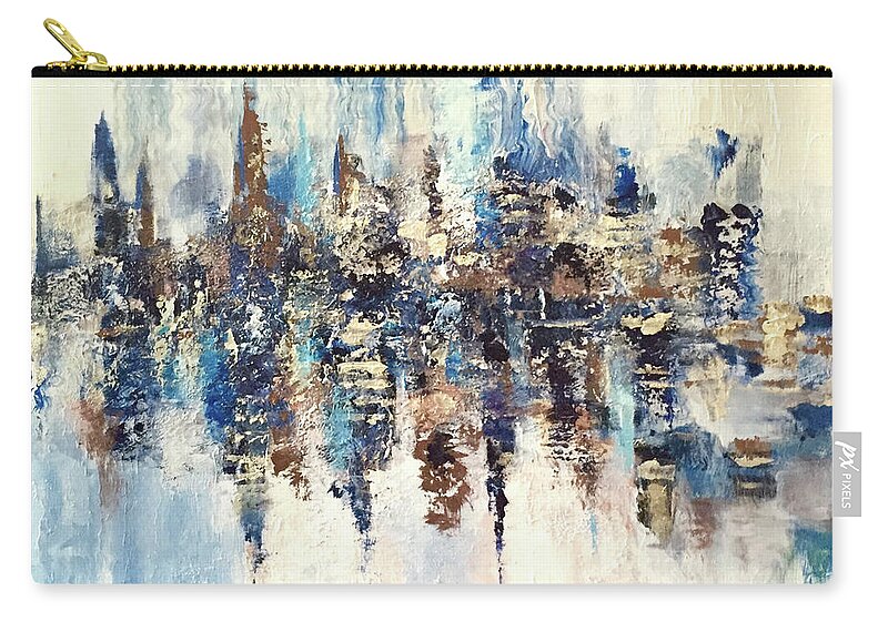 Contemporary Abstract Zip Pouch featuring the painting Somewhere Sometime Somehow by Dennis Ellman