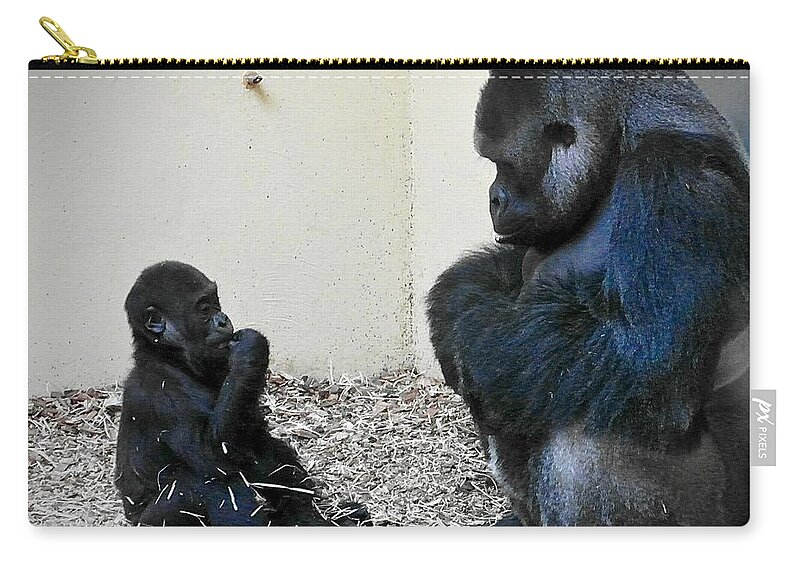 Animals Zip Pouch featuring the photograph Gorilla Father Kidogo And Son Pepe by Elisabeth Derichs
