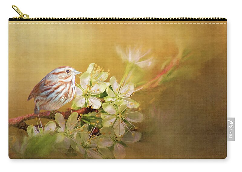 Songbird Carry-all Pouch featuring the photograph Song Sparrow by Cathy Kovarik