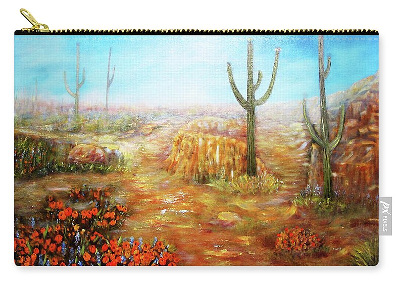 Sonoran Zip Pouch featuring the painting Sonoran Spring by Loretta Luglio