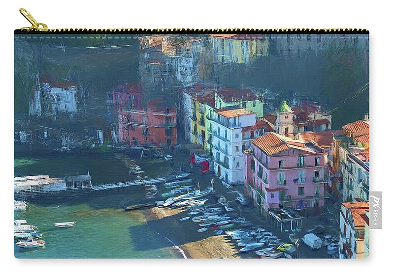 Photopainting Zip Pouch featuring the photograph Sorrento Marina Grande Colored Pencil by Allan Van Gasbeck