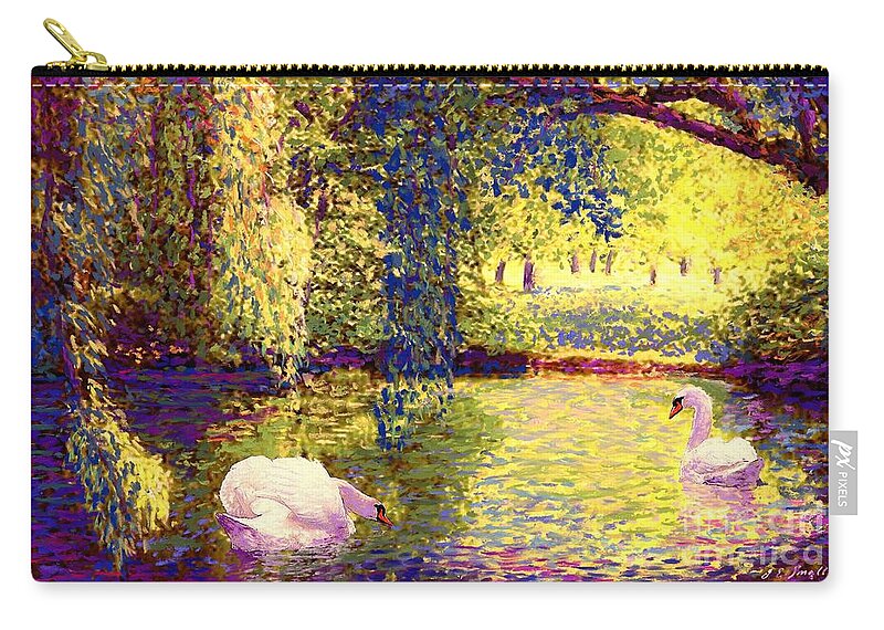 Landscape Carry-all Pouch featuring the painting Swans, Soul Mates by Jane Small