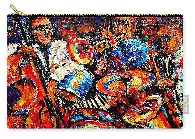 Energy Spiritual Art Zip Pouch featuring the painting SOUNDS OF JAZZ. Collection Jazz and The City by Helen Kagan
