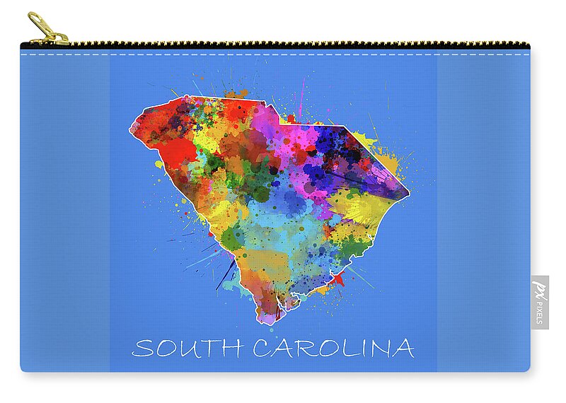 South Carolina Zip Pouch featuring the digital art South Carolina Map Color Splatter 3 by Bekim M