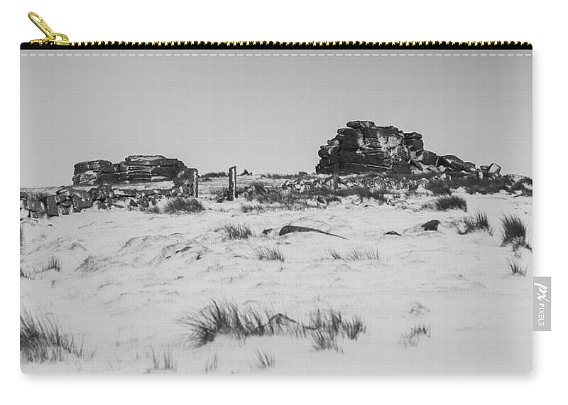 Snow Zip Pouch featuring the photograph South Hessary Tor in the Snow by Helen Jackson