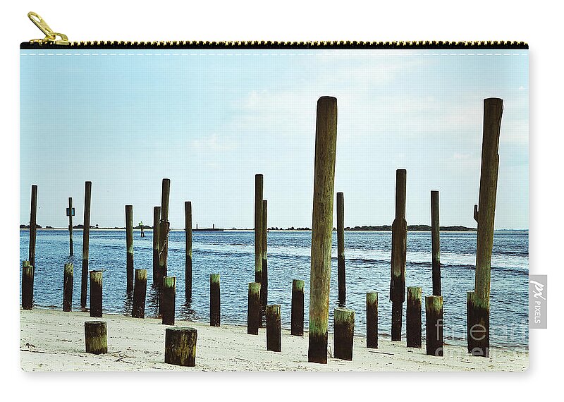 Southport Zip Pouch featuring the photograph Southport Beach Weathered Wood by Amy Lucid