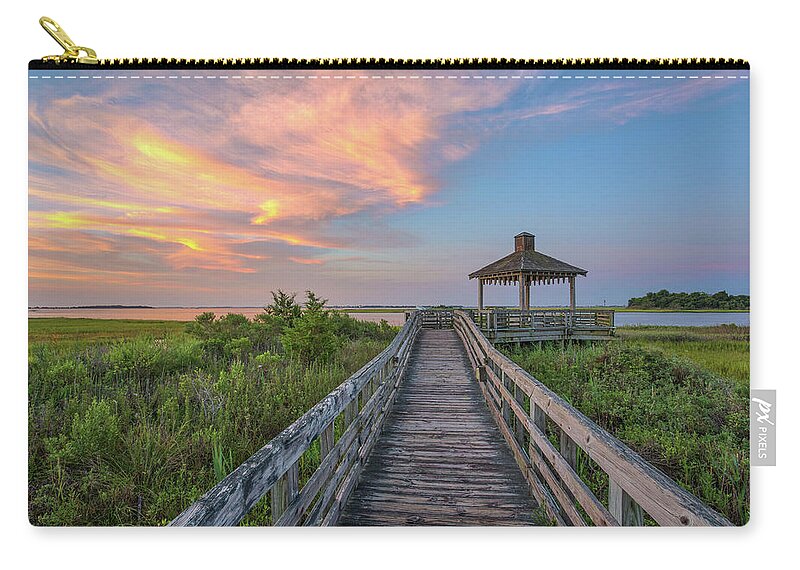 Southport Zip Pouch featuring the photograph Southport Salt Marsh Walkway by Nick Noble