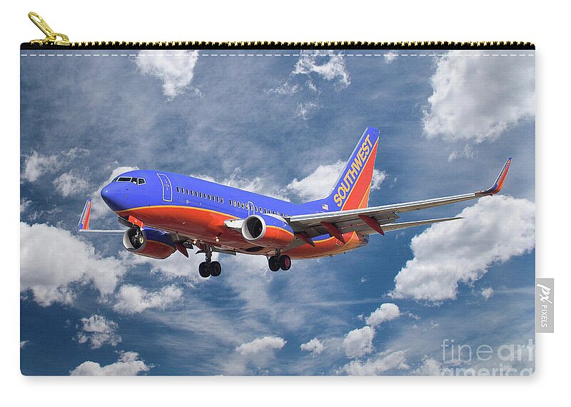 Boeing Zip Pouch featuring the digital art Southwest Airlines Boeing 737 by Airpower Art