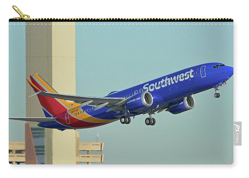 Airplane Zip Pouch featuring the photograph Southwest Boeing 737-8 Max N8709Q Phoenix Sky Harbor October 2 2017 by Brian Lockett