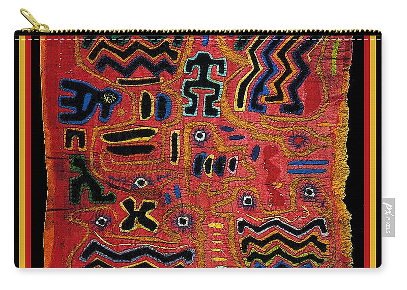 Cuna Indian Mola Zip Pouch featuring the digital art Southwest Petroglyph Two Headed Birds by Vagabond Folk Art - Virginia Vivier