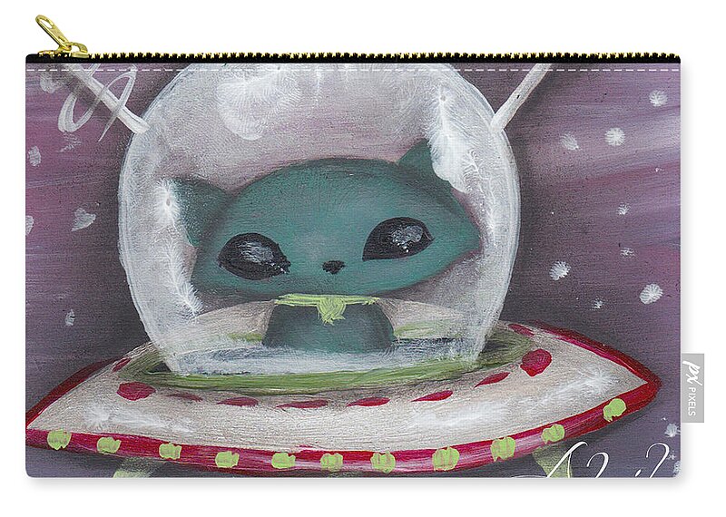 Mid Century Modern Zip Pouch featuring the painting Space Cat Alien by Abril Andrade