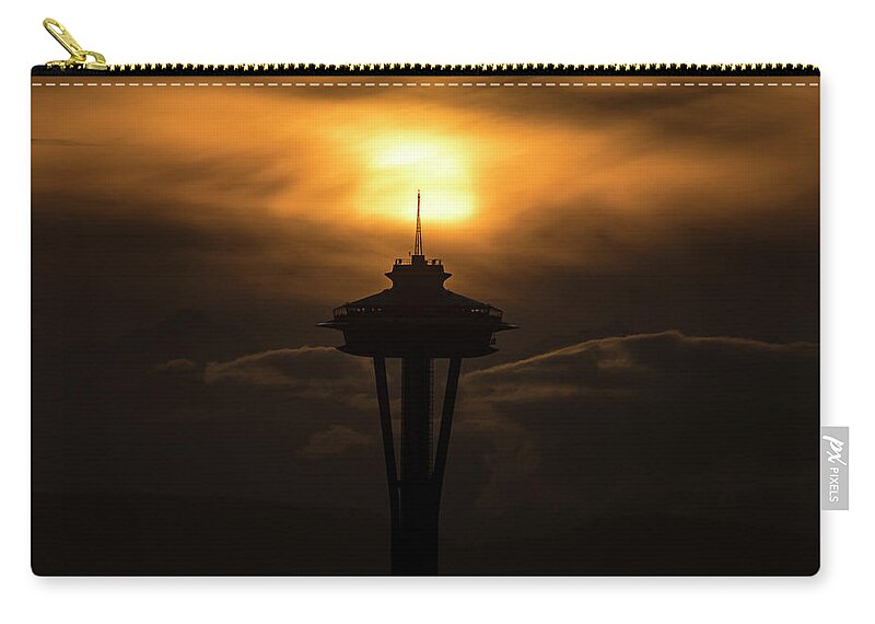 Seattle Zip Pouch featuring the photograph Space Needle Silhouette by Matt McDonald