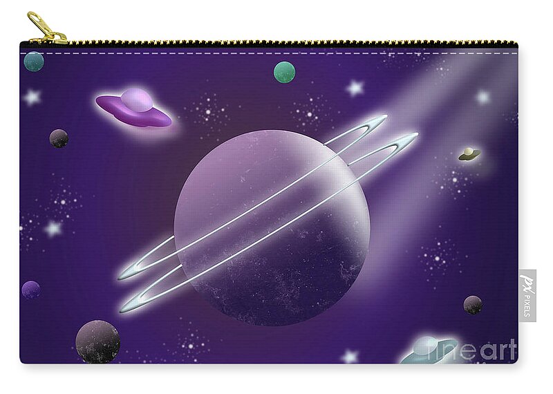 Spaceship Zip Pouch featuring the digital art Planets and Galaxies Space Travel by Barefoot Bodeez Art