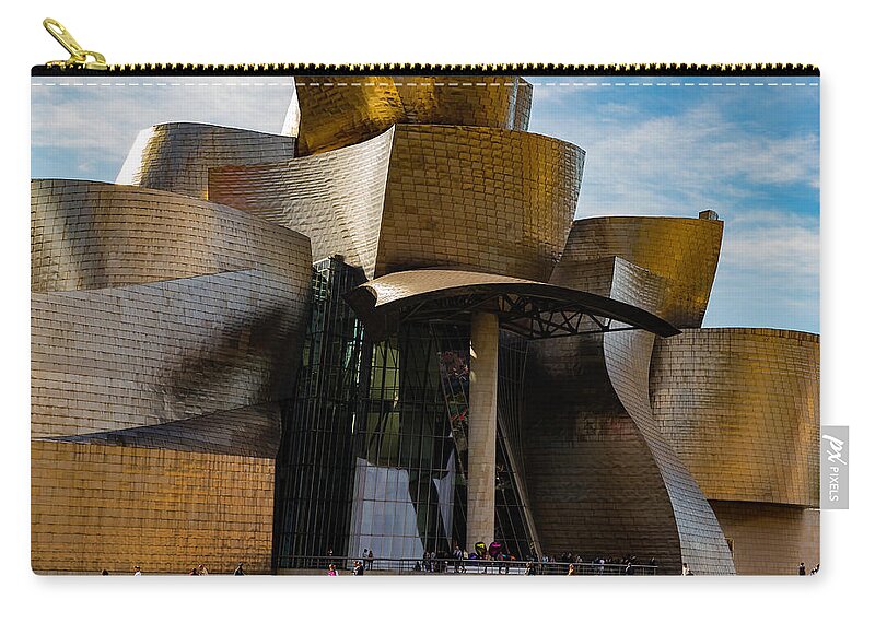Spain Bilbao Guggenheim Museum Basque Country Frank Gehry Contemporary Architecture Nervion River City Daring And Innovative Curves Building Exterior Spectacular Building Deconstructivism Ferrovial Clad In Glass Zip Pouch featuring the photograph The Guggenheim Museum Spain Bilbao by Andy Myatt