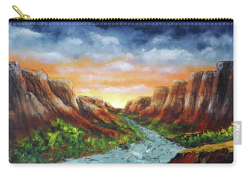Landscape Zip Pouch featuring the painting Spanish Broom Canyons Sunset 4of5 by Carl Owen