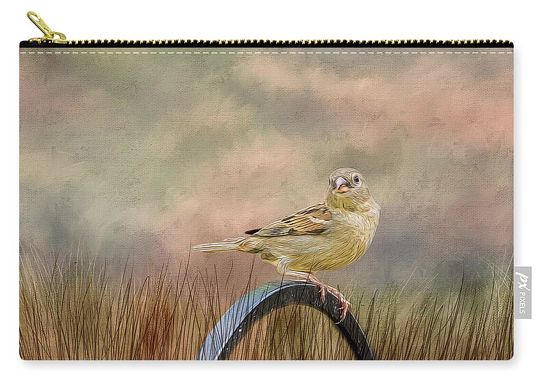 Sparrow Carry-all Pouch featuring the photograph Sparrow in the Grass by Cathy Kovarik