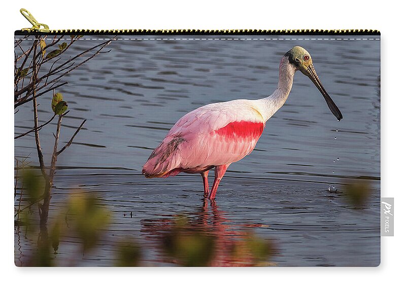 Birds Zip Pouch featuring the photograph Spoonbill Fishing by Norman Peay
