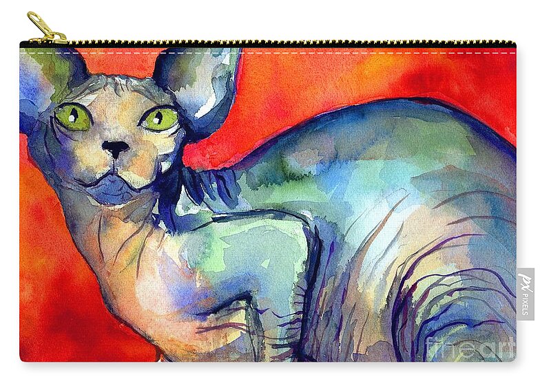 Sphynx Cat Painting Zip Pouch featuring the painting Sphynx Cat 6 painting by Svetlana Novikova