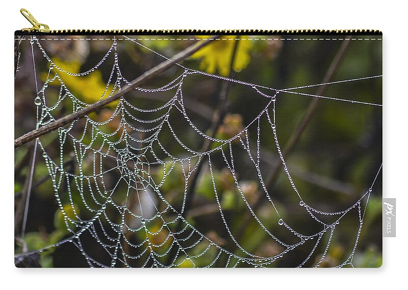 Galveston Zip Pouch featuring the photograph Spiderweb with Dew 1 by Allen Sheffield