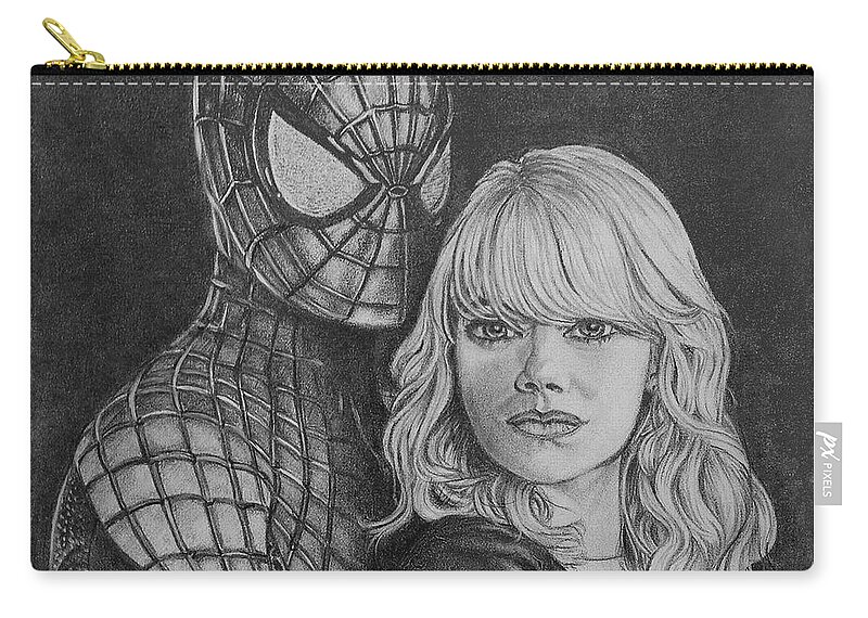 Pencil Zip Pouch featuring the drawing Spidey and Gwen by Daniel Carvalho