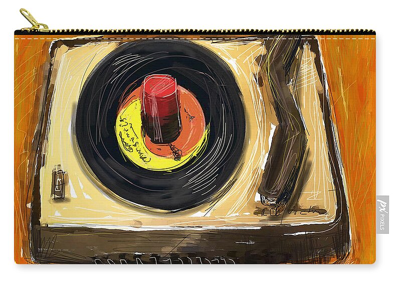 45 Record Player Zip Pouch featuring the mixed media Spin it by Russell Pierce