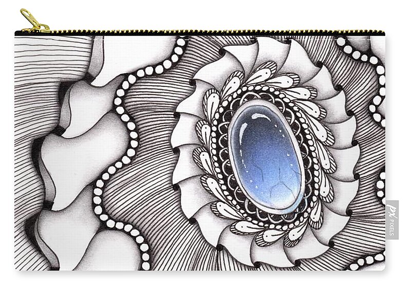 Zentangle Zip Pouch featuring the drawing Spinning Gemstone Flower by Jan Steinle