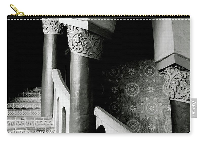Stairs Zip Pouch featuring the mixed media Santa Barbara Spiral Stairs- Black and White Photo by Linda Woods by Linda Woods