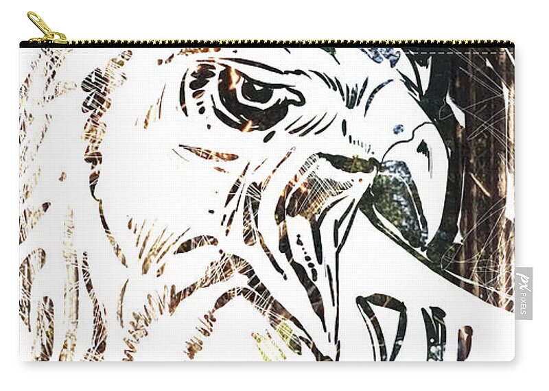  Zip Pouch featuring the painting Spirit Animal . Hawk by John Gholson